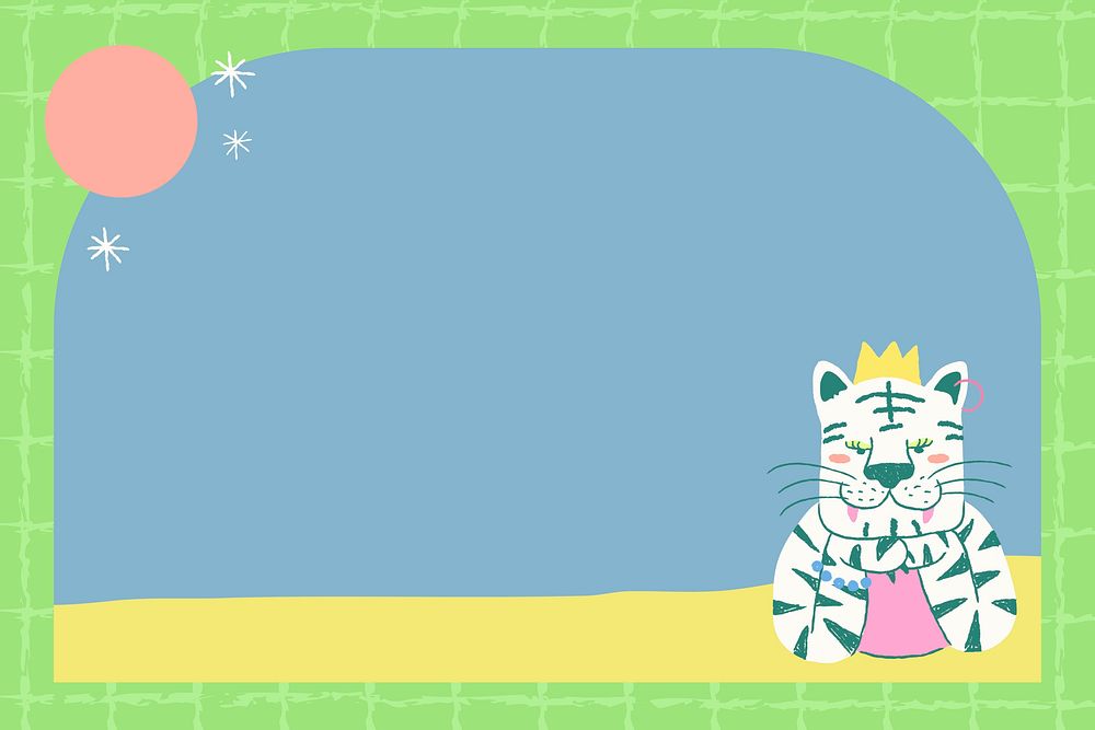 Aesthetic tiger doodle frame background, cute design psd