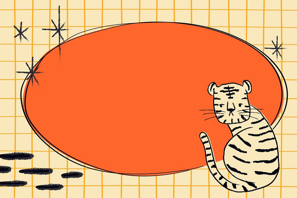 Chinese tiger frame, grid pattern background in orange vector