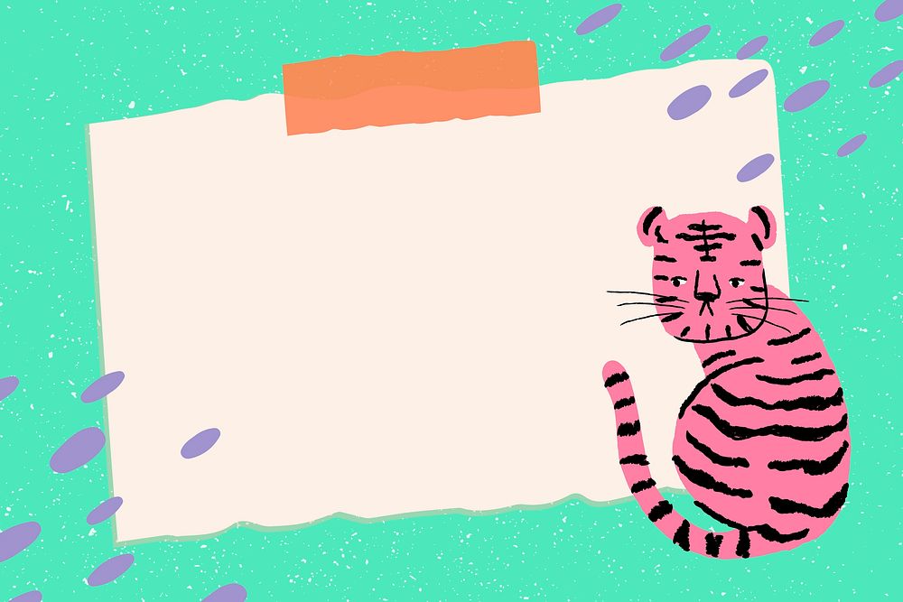Sticky note frame background, tiger doodle psd