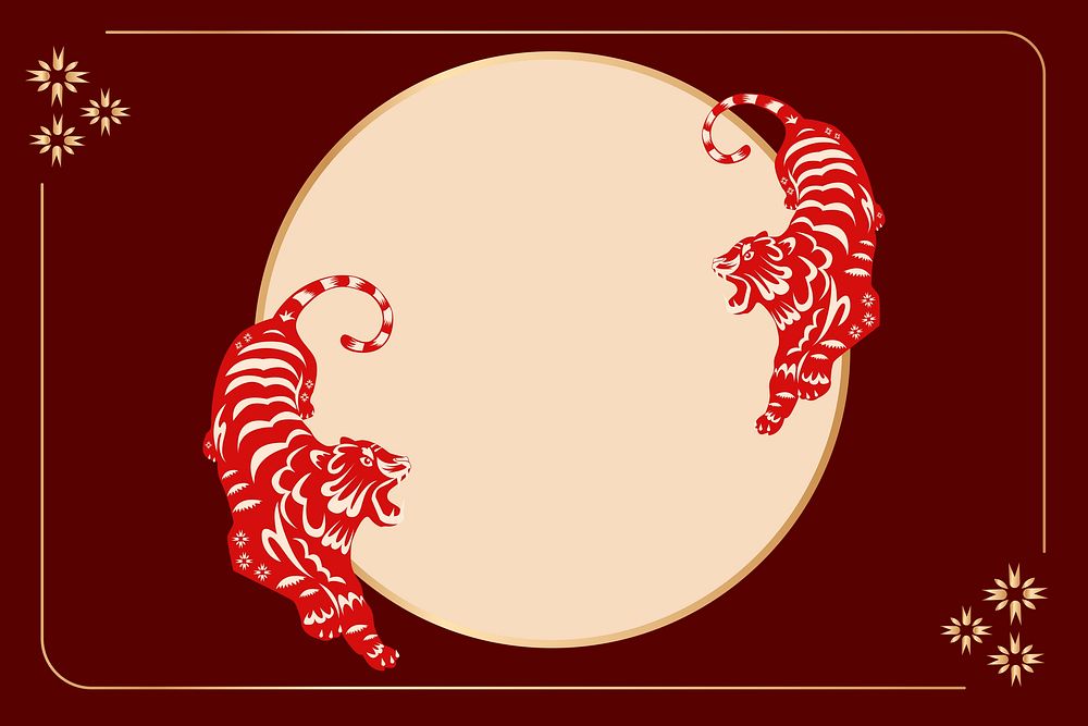 Tiger animal zodiac frame background, red traditional design vector