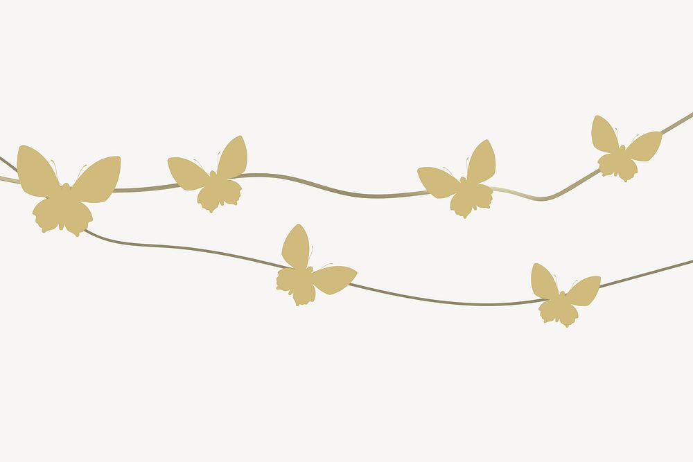 Aesthetic butterfly garland background, gold illustration