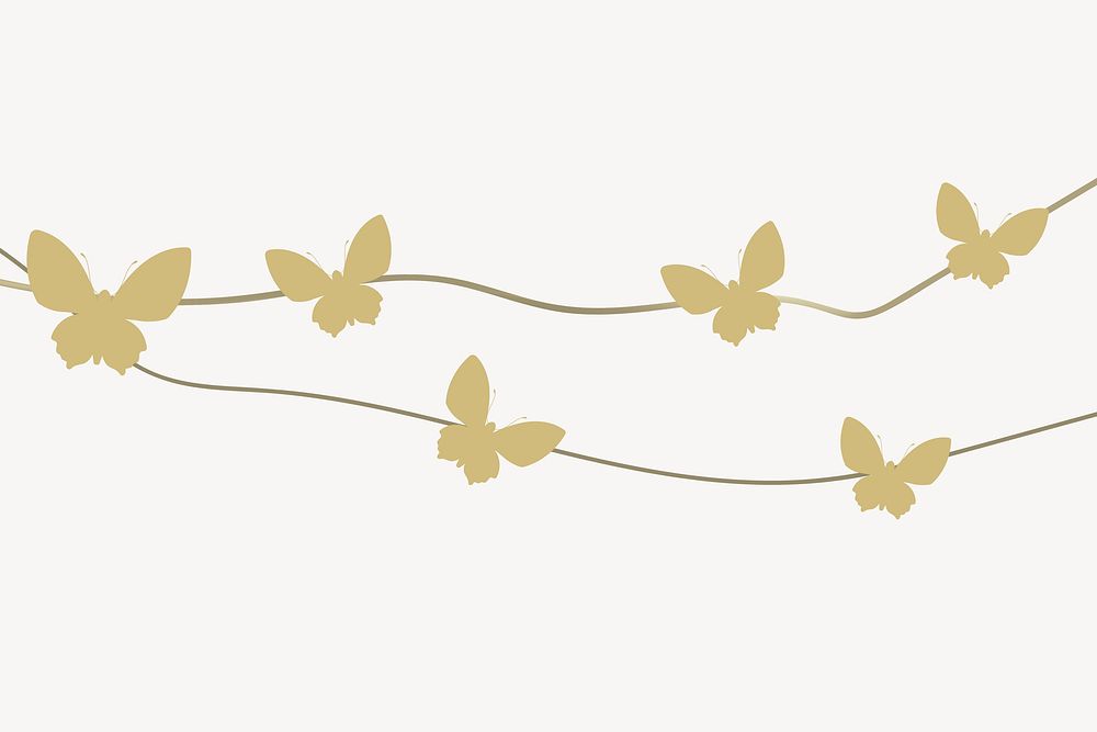 Aesthetic butterfly garland background, gold illustration vector