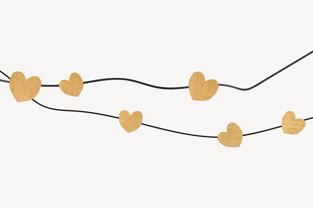 Valentine's background, gold heart bunting illustration psd