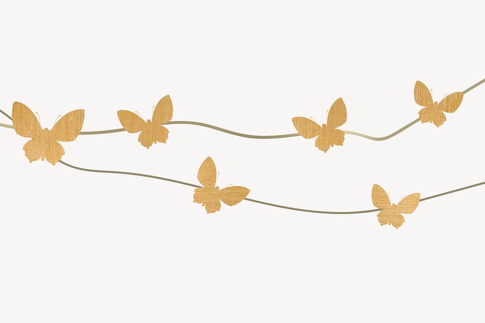 Aesthetic butterfly garland background, gold illustration psd