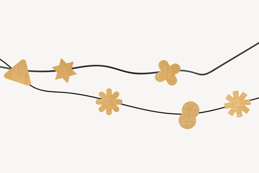 Memphis bunting background, gold string, cute decor illustration