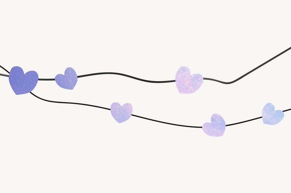 Valentine's background, purple heart bunting illustration psd