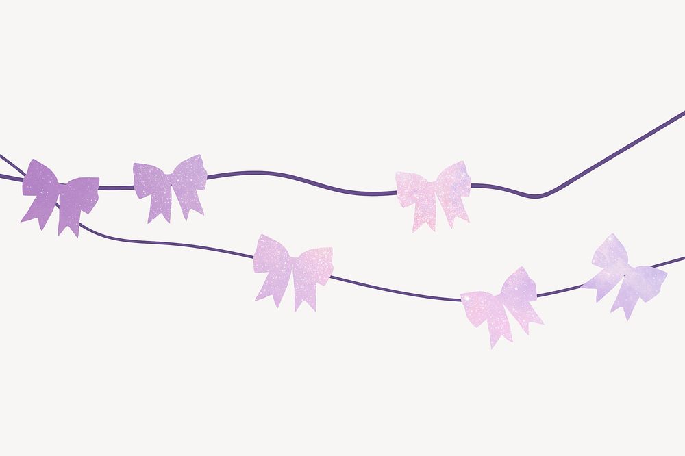Purple glittery bow background, cute bunting illustration