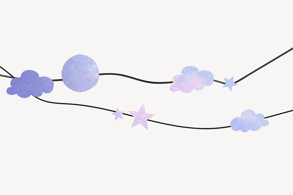 Cute weather background, purple glitter bunting illustration psd