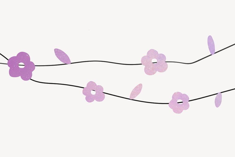 Purple flower bunting background, cute decor illustration