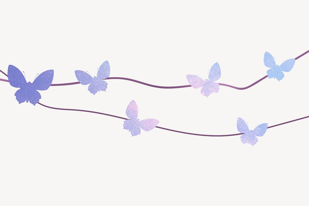 Aesthetic butterfly garland background, purple illustration psd