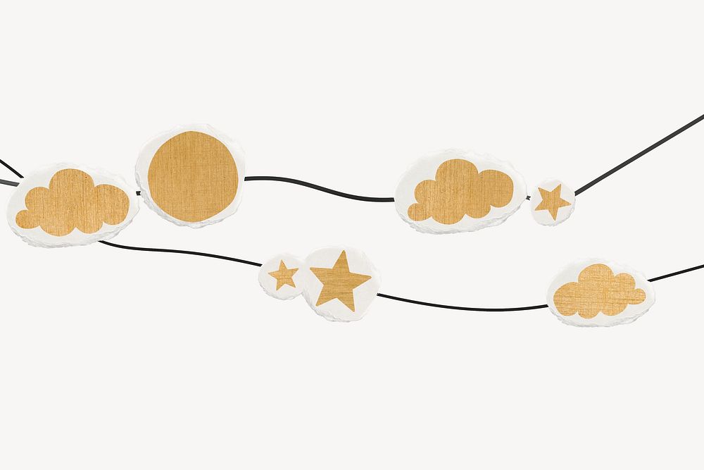Cute weather background, aesthetic gold bunting illustration