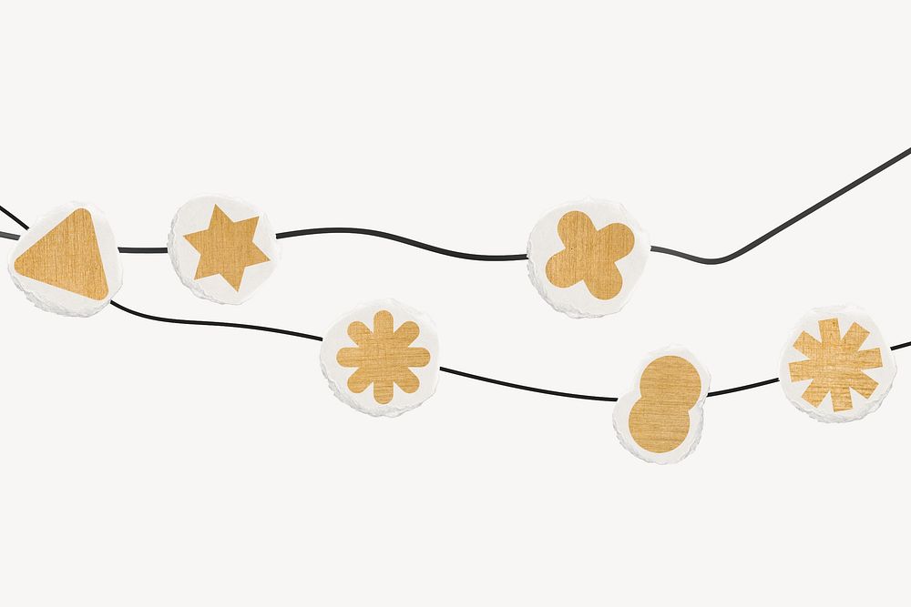 Memphis bunting background, gold string, cute decor illustration