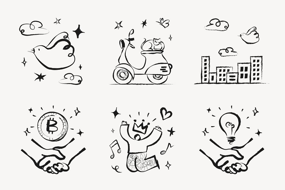 Marketing doodle sticker, cute illustration in black collection