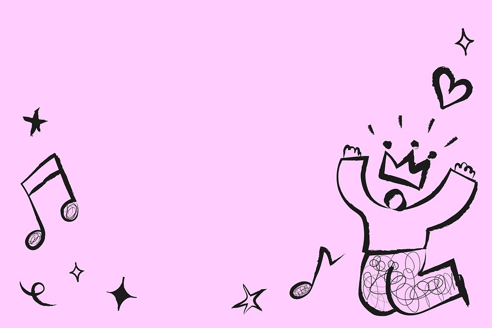 Pink music doodle background, colorful border design vector