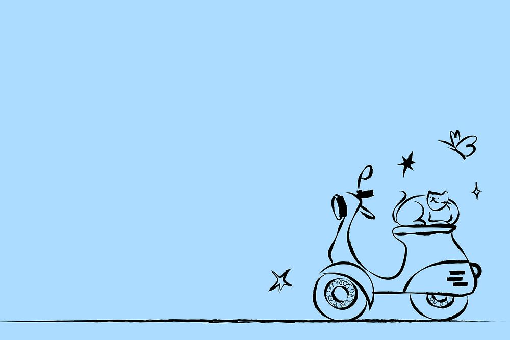 Blue motorcycle doodle background, cute border design psd