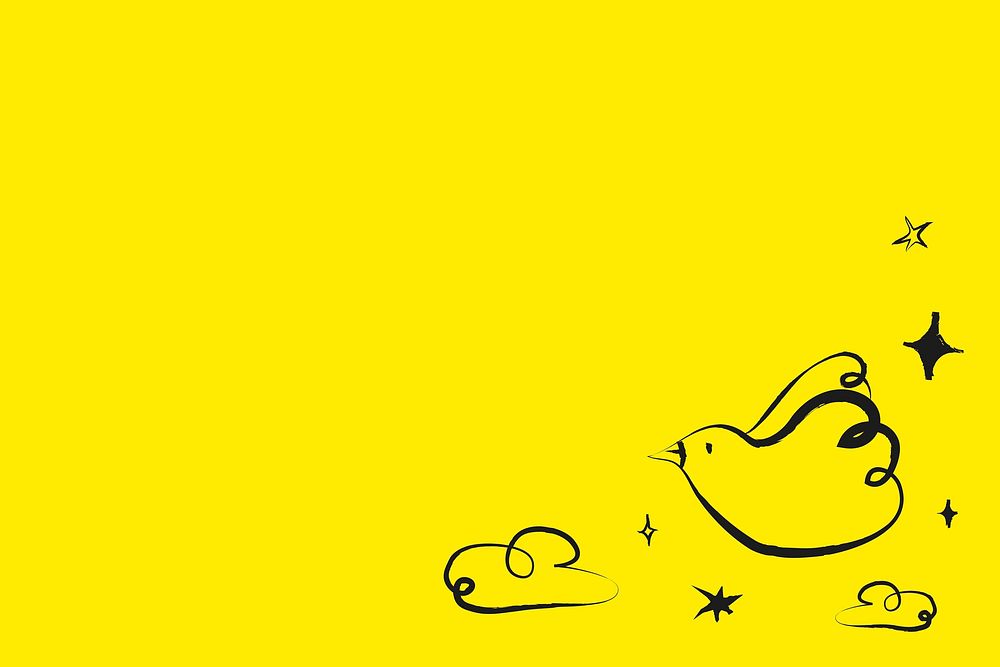 Yellow bird background, cute doodle border