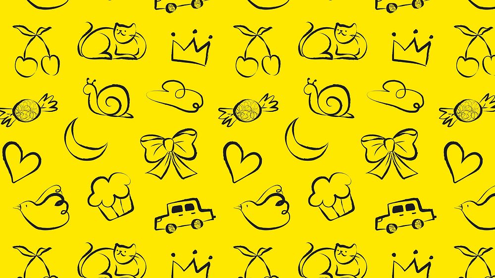 Yellow doodle pattern desktop wallpaper, HD background