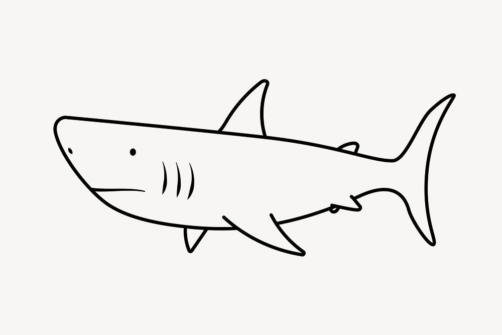 Shark doodle clipart, cute black & white illustration psd