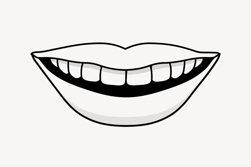Mouth doodle clipart, cute black & white illustration