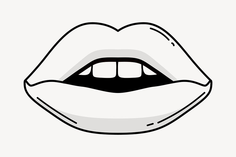 Mouth doodle clipart, cute black & white illustration psd