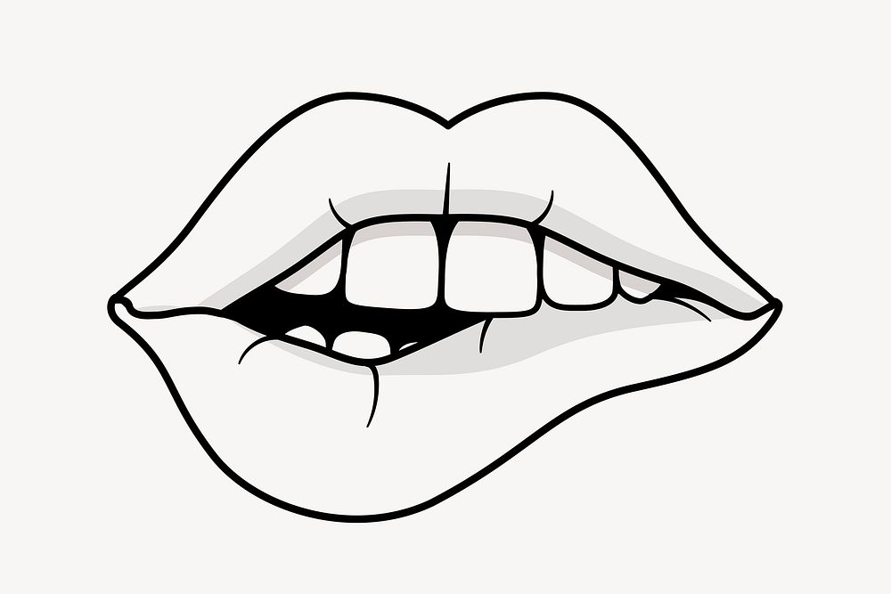 Mouth doodle collage element, cute black & white illustration vector
