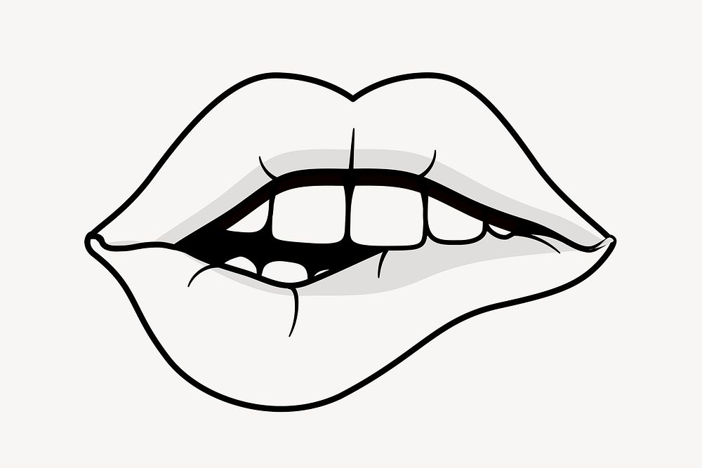 Mouth doodle clipart, cute black & white illustration psd