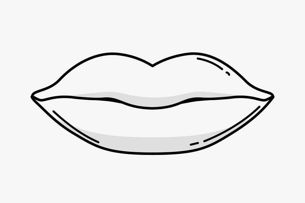 Mouth doodle clipart, cute black & white illustration