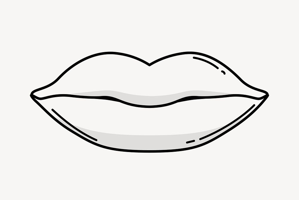 Mouth doodle clipart, cute black & white illustration psd