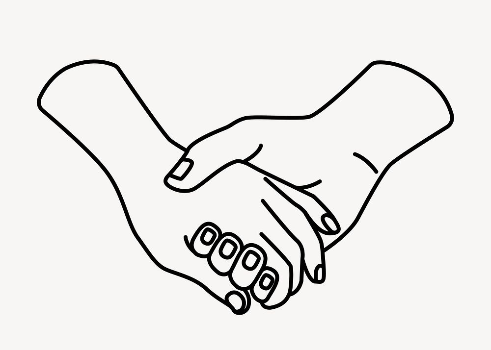 Holding hands doodle clipart, cute black & white illustration