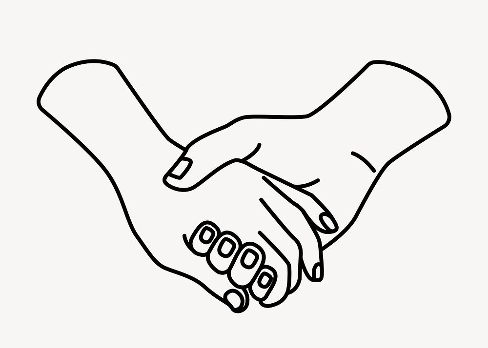 Holding hands doodle collage element, cute black & white illustration vector