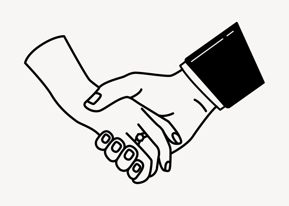 Engagement hands doodle clipart, cute black & white illustration