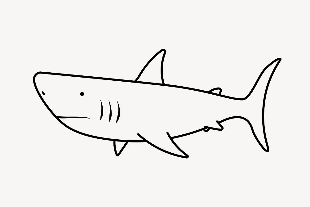 Shark doodle collage element, cute black & white illustration vector