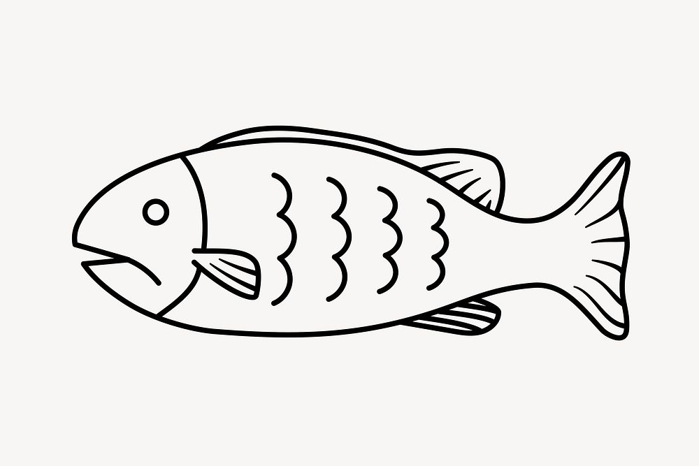 Fish doodle collage element, cute black & white illustration vector