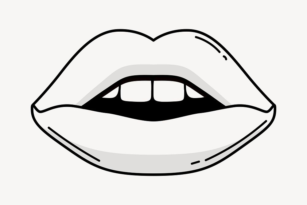 Mouth doodle collage element, cute black & white illustration vector