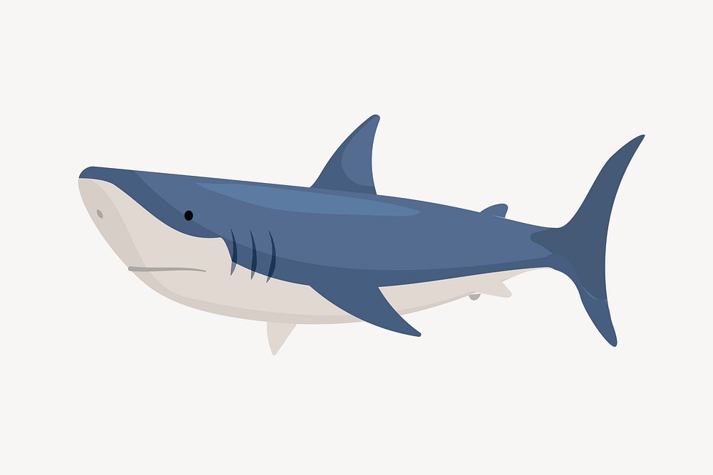 Blue shark clipart, cute cartoon illustration psd
