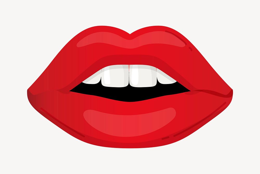 Red lips collage element, cute cartoon illustration vector