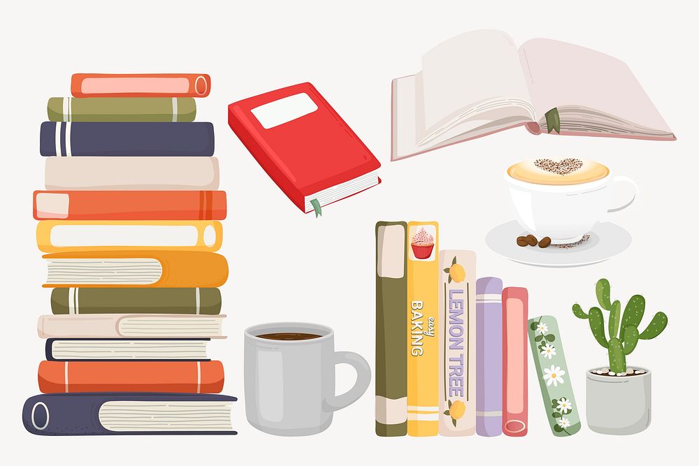 Books collage element, cute cartoon illustration set vector