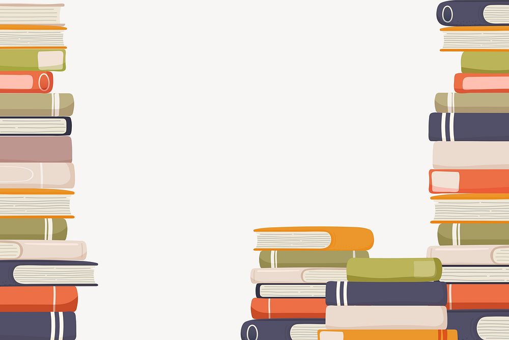 Book stack border collage element, cute cartoon illustration psd