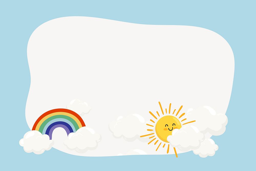 Rainbow & sun frame collage element, cute cartoon illustration vector