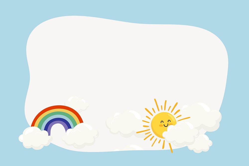 Rainbow & sun frame collage element, cute cartoon illustration psd