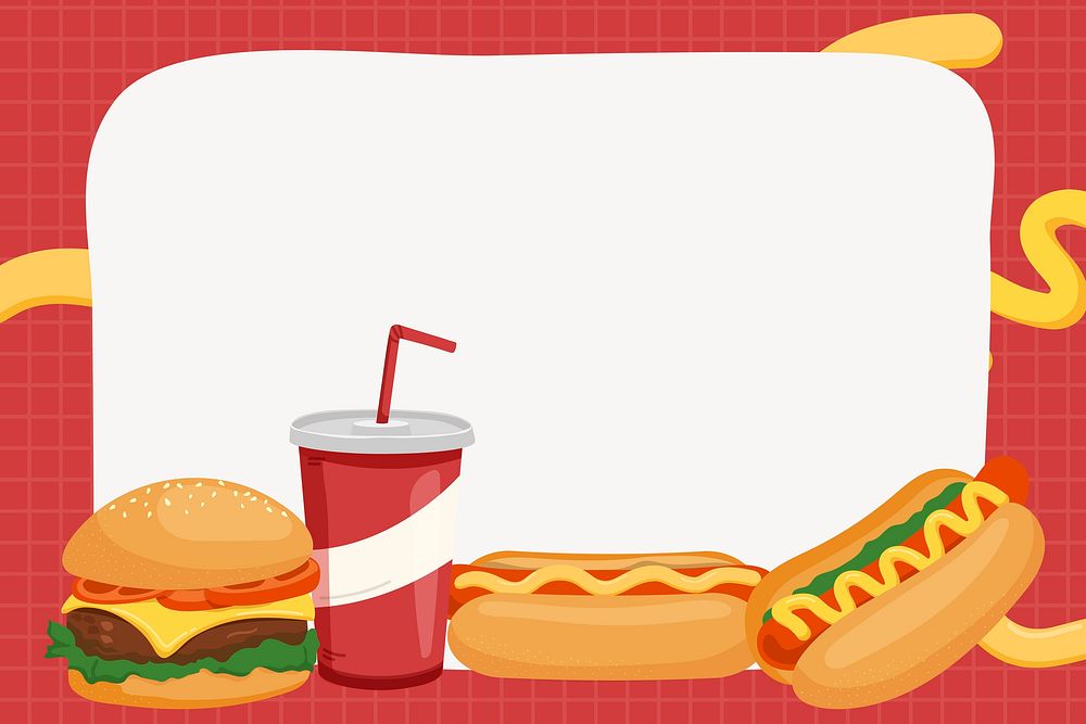 Fast food frame background, cute cartoon illustration, design space
