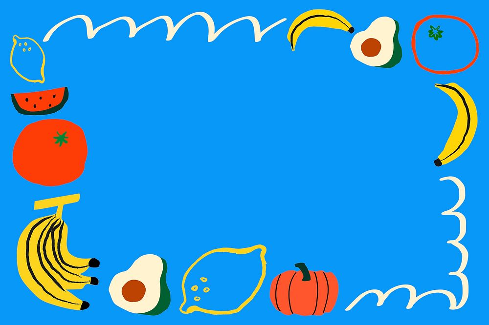 Fruity doodle frame background, blue colorful design vector
