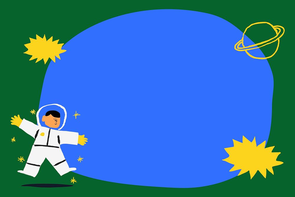 Cute astronaut frame background, blue and green design psd