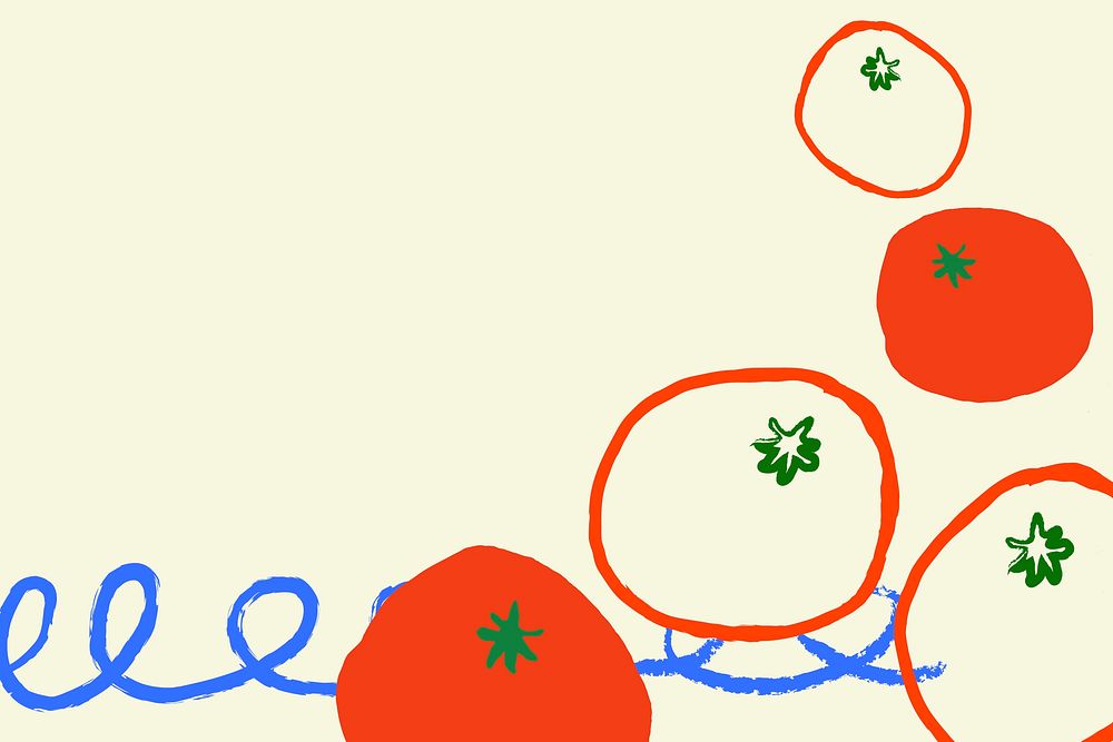 Tomato doodle background, cute fruit border vector