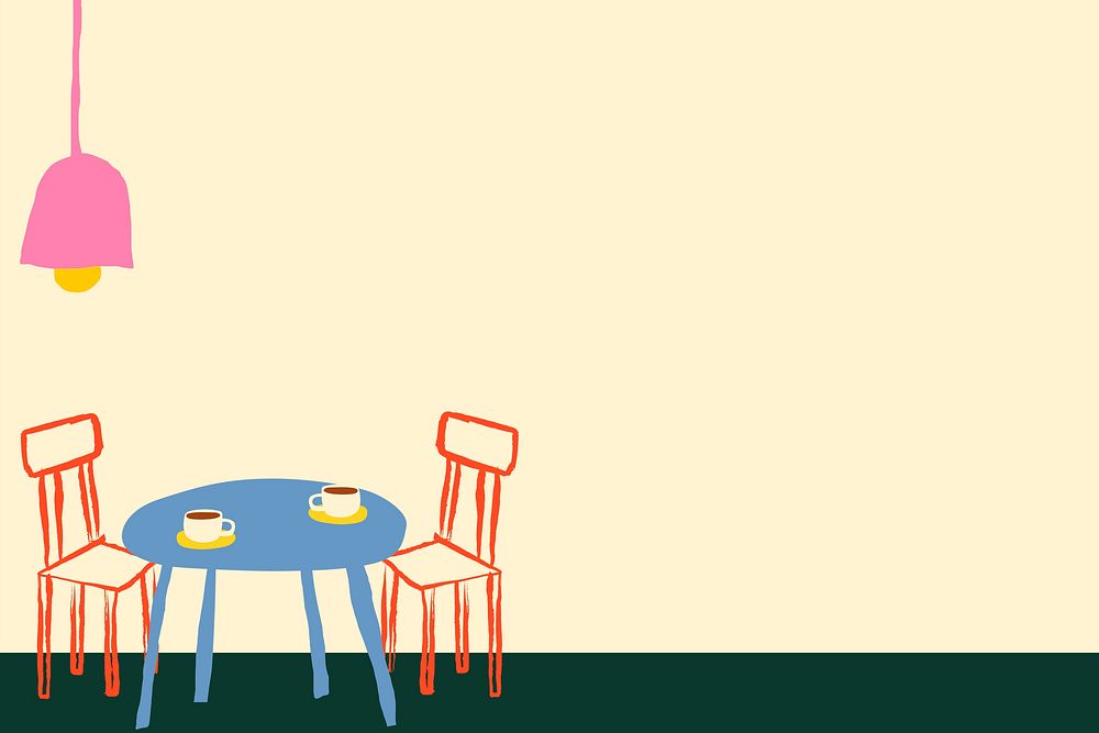 Aesthetic dining corner background, furniture doodle border psd