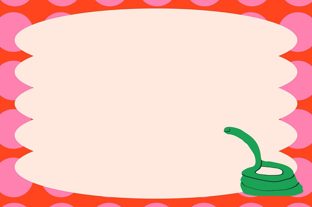 Pink funky frame background, cute snake doodle vector