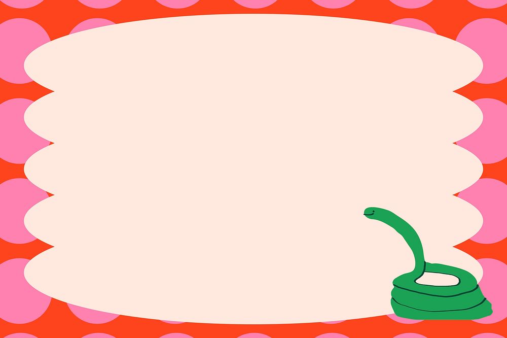 Pink funky frame background, cute snake doodle psd