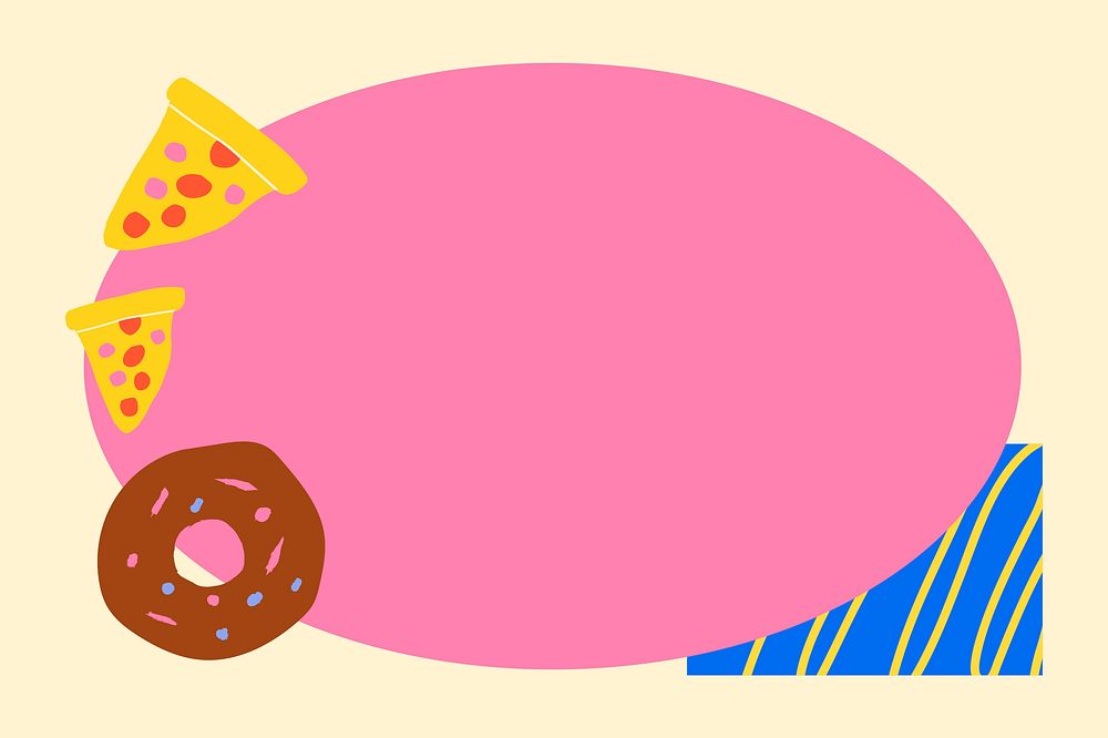 Food doodle frame background, funky pink design psd