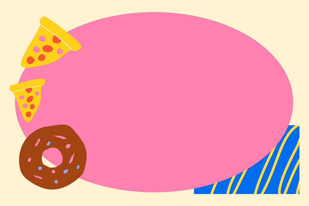 Food doodle frame background, funky pink design vector