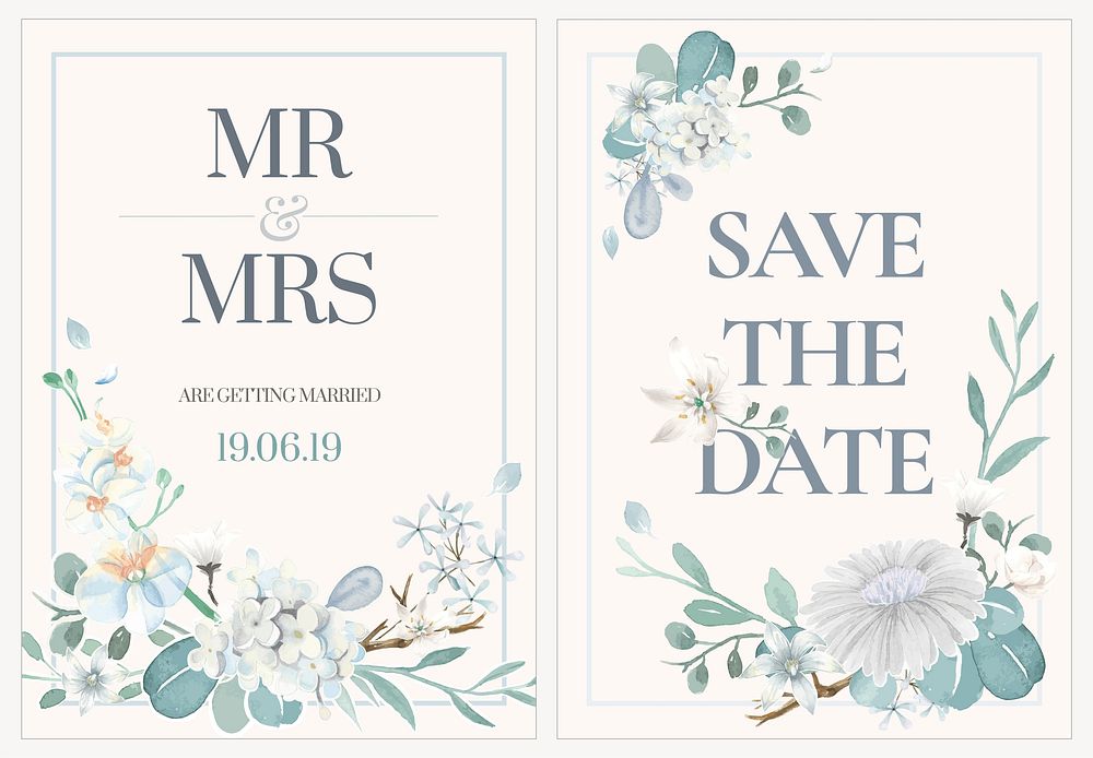 Wedding invitation card template vector flower design